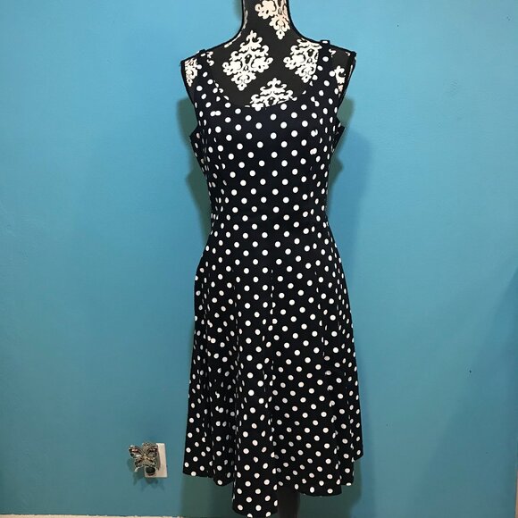 Ralph Lauren Polka Dot Woman's Dress EUC Rockabilly Size 12 Black & White Retro - Picture 1 of 16